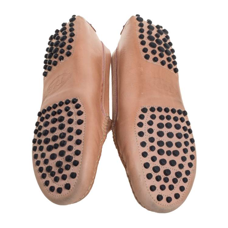 Pre Owned Tod's Beige Leather Penny Slip On Loafers Size 36.5