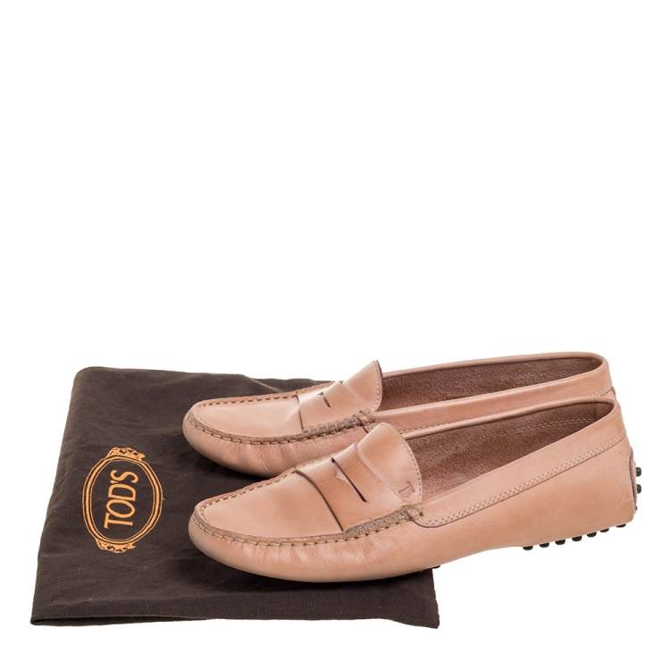 Pre Owned Tod's Beige Leather Penny Slip On Loafers Size 36.5