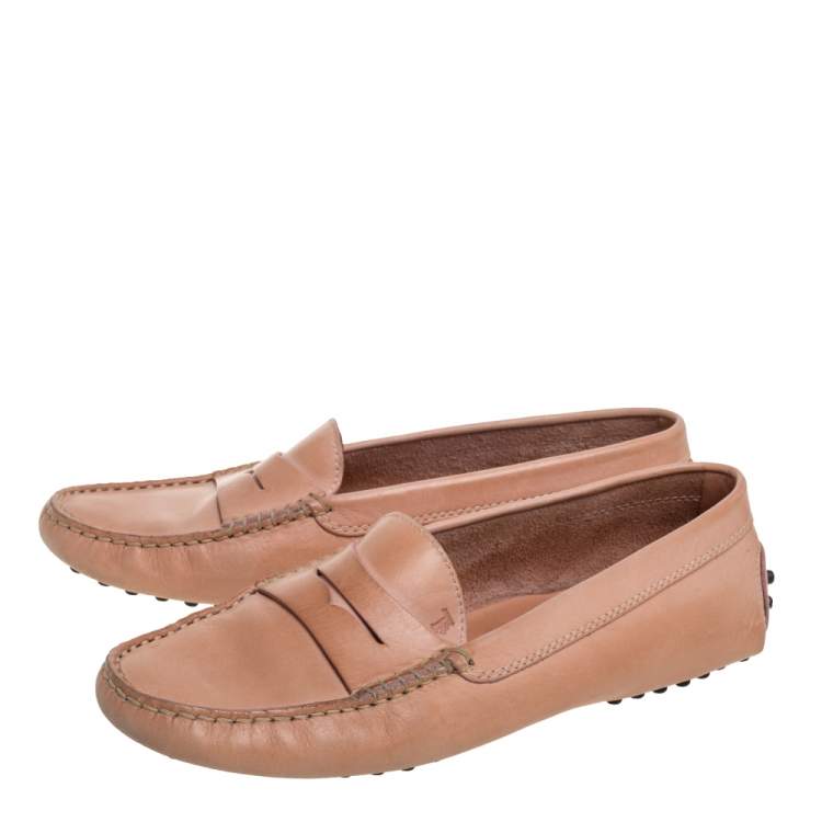 Pre Owned Tod's Beige Leather Penny Slip On Loafers Size 36.5