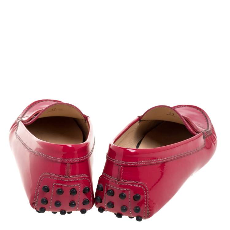 Pre Owned Tod's Fuchsia Pink Patent Leather Penny Slip On Loafers Size 37