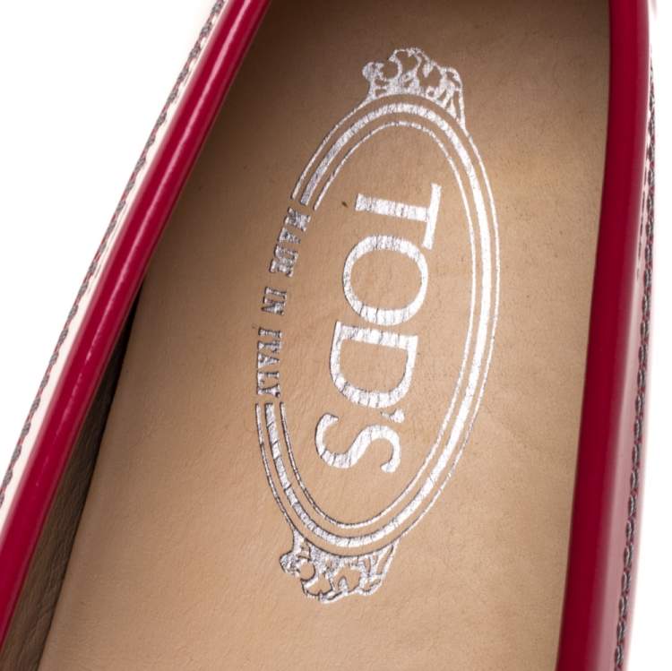 Pre Owned Tod's Fuchsia Pink Patent Leather Penny Slip On Loafers Size 37