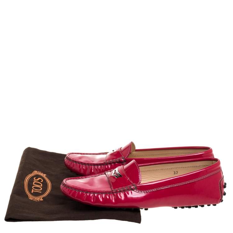 Pre Owned Tod's Fuchsia Pink Patent Leather Penny Slip On Loafers Size 37