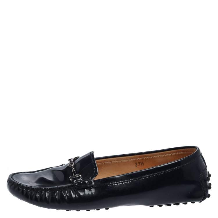 Pre Owned Tod's Blue Patent Leather Double T Gommino Driving Shoes Size 37.5