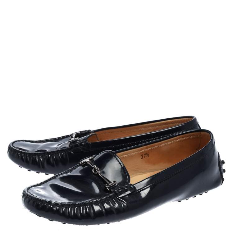 Pre Owned Tod's Blue Patent Leather Double T Gommino Driving Shoes Size 37.5