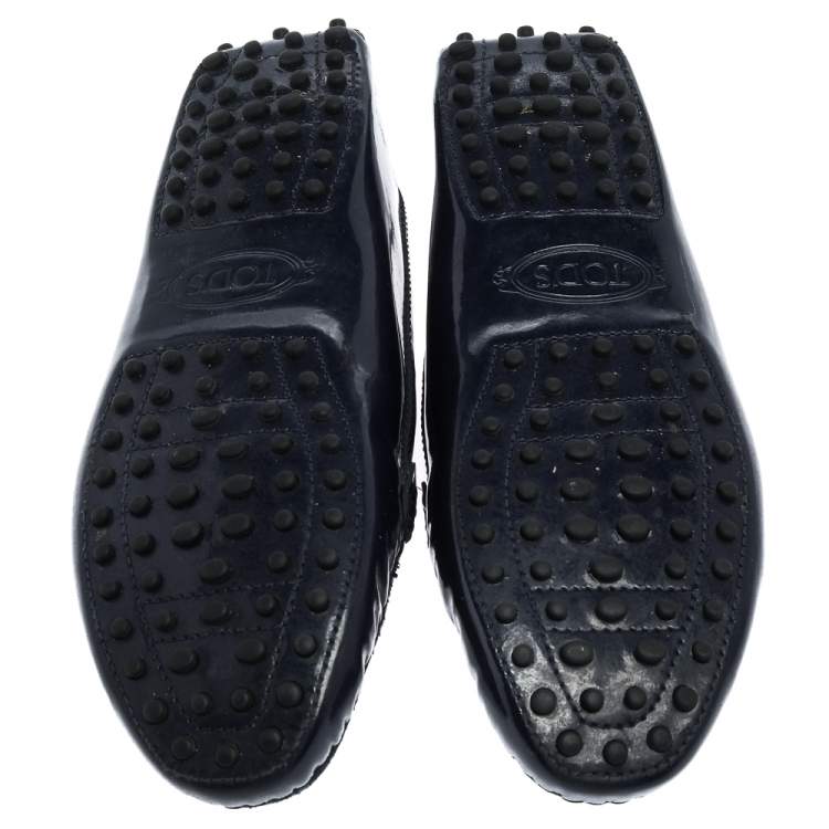 Pre Owned Tod's Blue Patent Leather Double T Gommino Driving Shoes Size 37.5