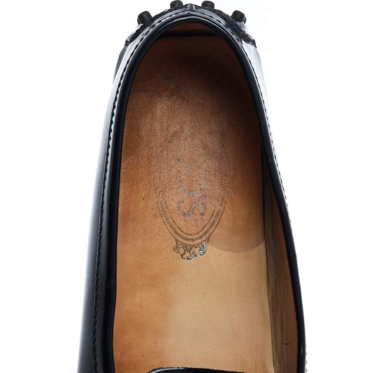 Pre Owned Tod's Blue Patent Leather Double T Gommino Driving Shoes Size 37.5