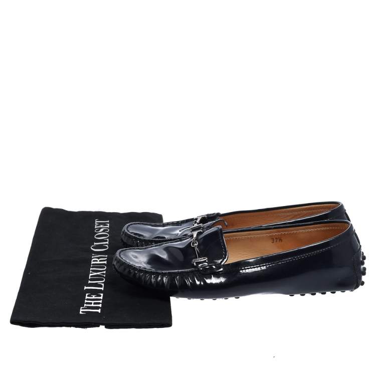 Pre Owned Tod's Blue Patent Leather Double T Gommino Driving Shoes Size 37.5