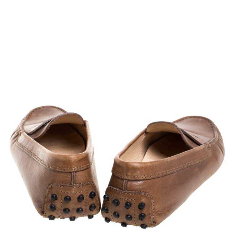Pre Owned Tod's Brown Leather Penny Slip On Loafers Size 35