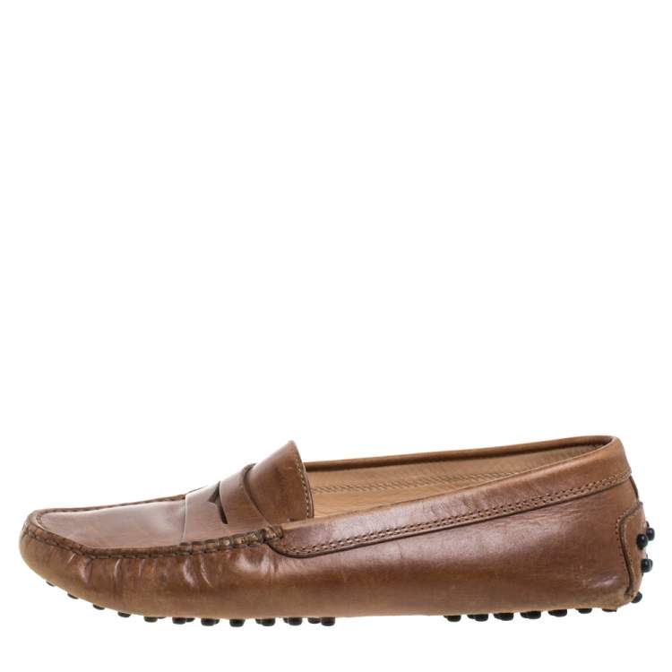 Pre Owned Tod's Brown Leather Penny Slip On Loafers Size 35