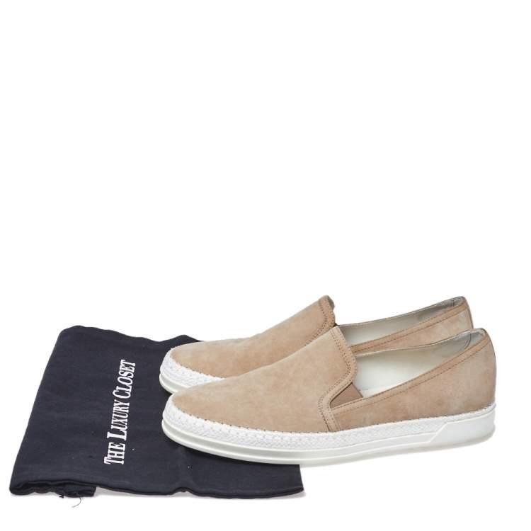 Pre Owned Tod's Beige Suede Espadrille Slip-On Sneakers Size 40