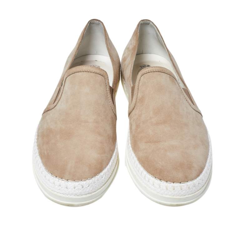 Pre Owned Tod's Beige Suede Espadrille Slip-On Sneakers Size 40