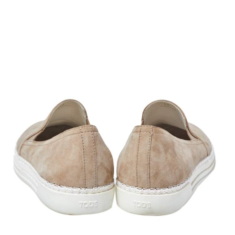 Pre Owned Tod's Beige Suede Espadrille Slip-On Sneakers Size 40