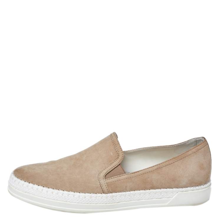 Pre Owned Tod's Beige Suede Espadrille Slip-On Sneakers Size 40