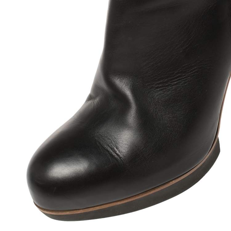 Pre Owned Tod's Black Leather Buckle Strap Platform Ankle Boots Size 41