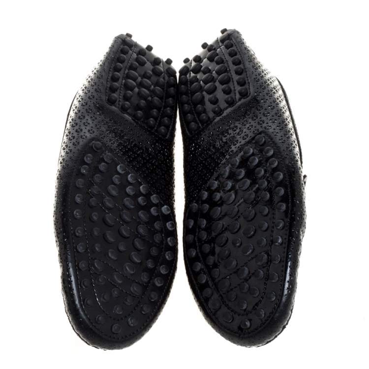 Pre Owned Tod's Black Laser Cut Patent Leather Driving Loafers Size 37.5