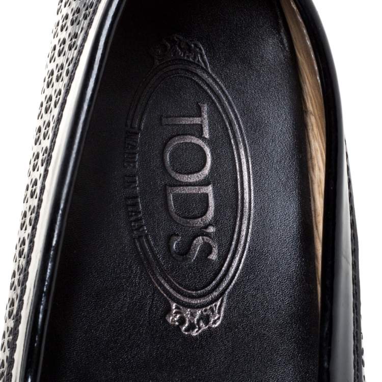 Pre Owned Tod's Black Laser Cut Patent Leather Driving Loafers Size 37.5