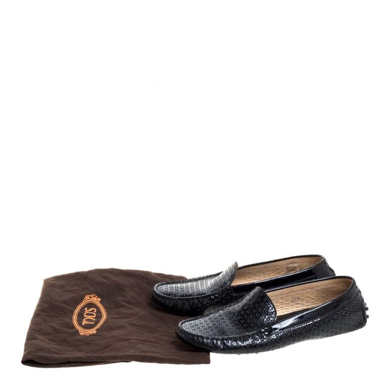 Pre Owned Tod's Black Laser Cut Patent Leather Driving Loafers Size 37.5