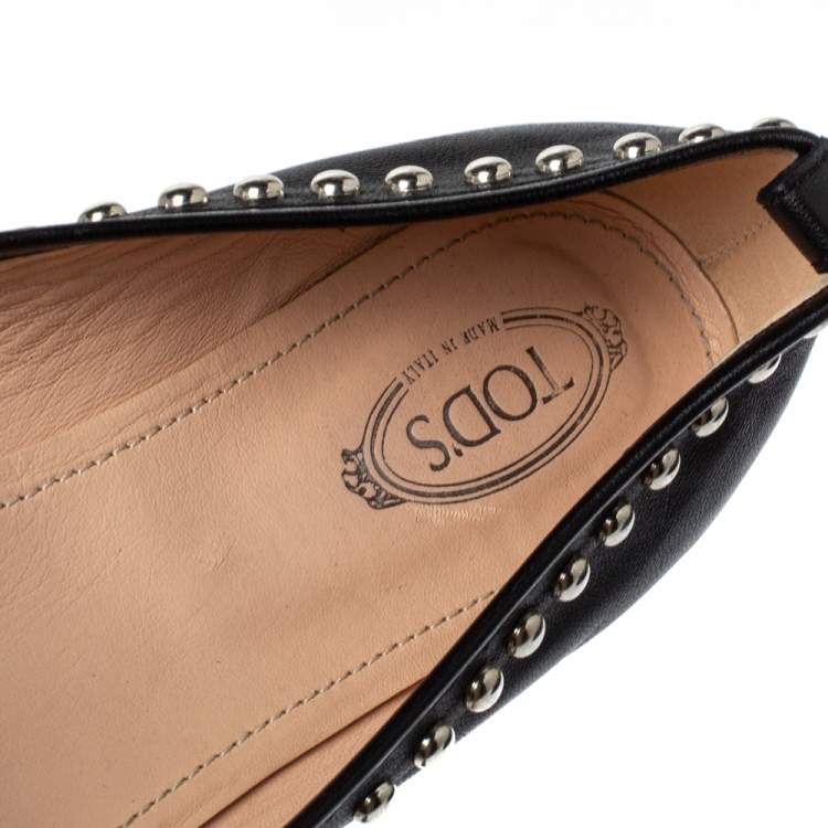 Pre Owned Tod's Black Leather Studded Ballet Flats Size 38.5