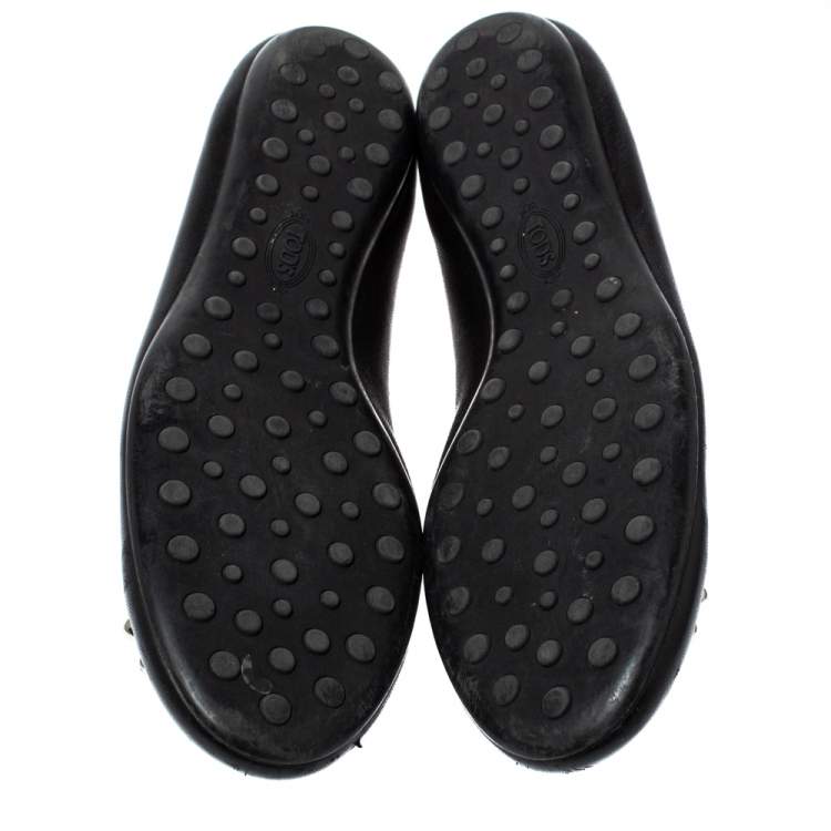Pre Owned Tod's Black Leather Studded Ballet Flats Size 38.5