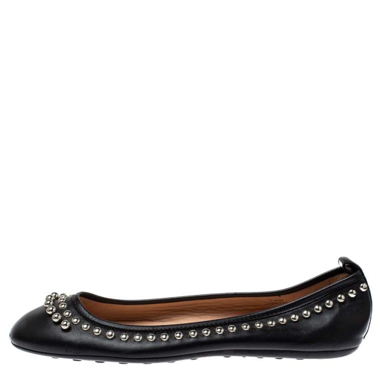 Pre Owned Tod's Black Leather Studded Ballet Flats Size 38.5