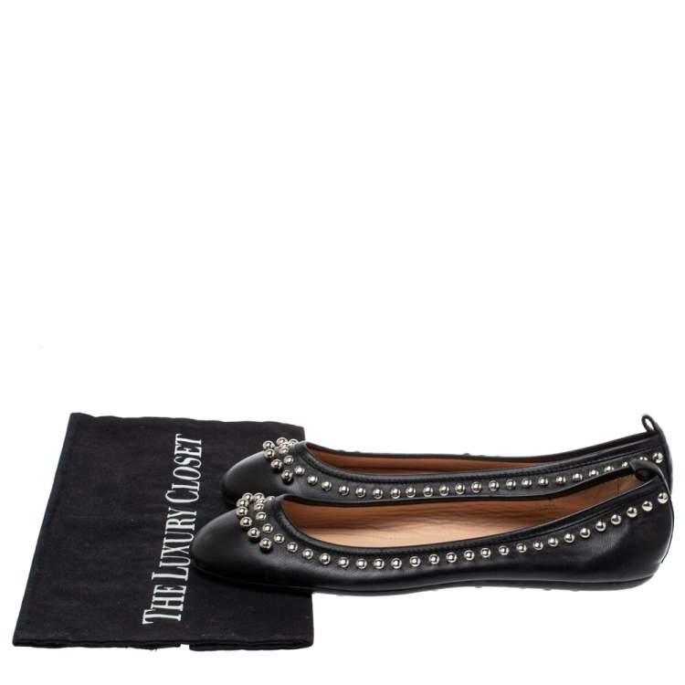 Pre Owned Tod's Black Leather Studded Ballet Flats Size 38.5