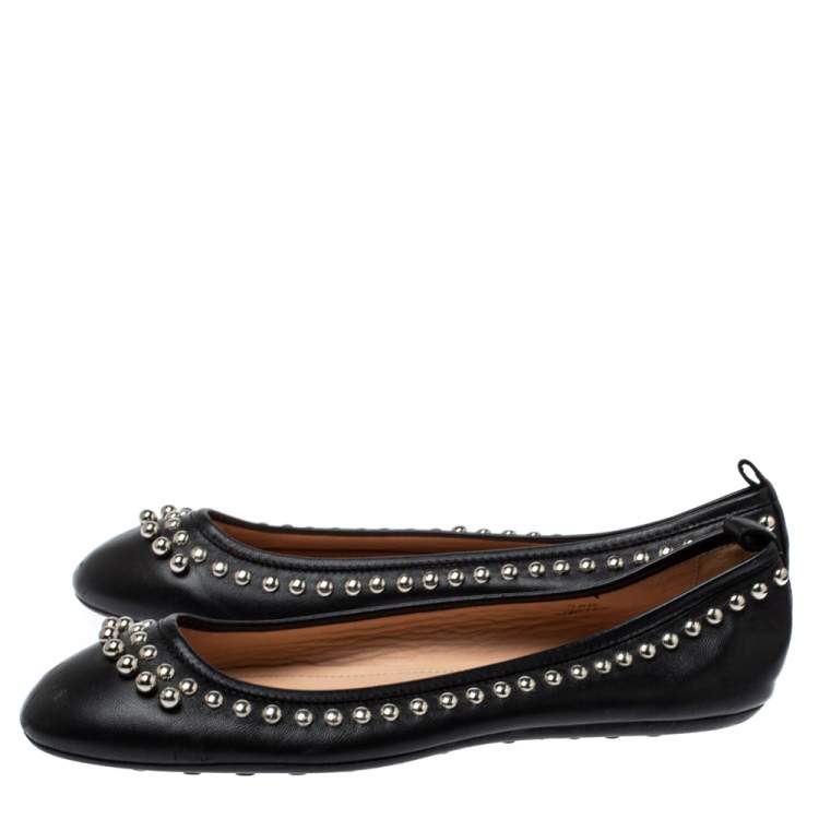Pre Owned Tod's Black Leather Studded Ballet Flats Size 38.5