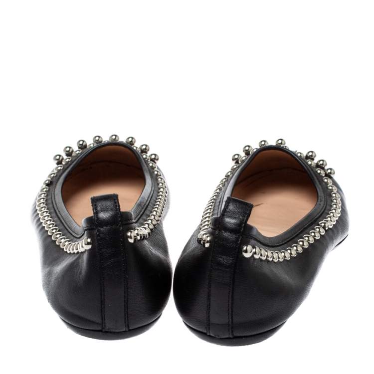 Pre Owned Tod's Black Leather Studded Ballet Flats Size 38.5