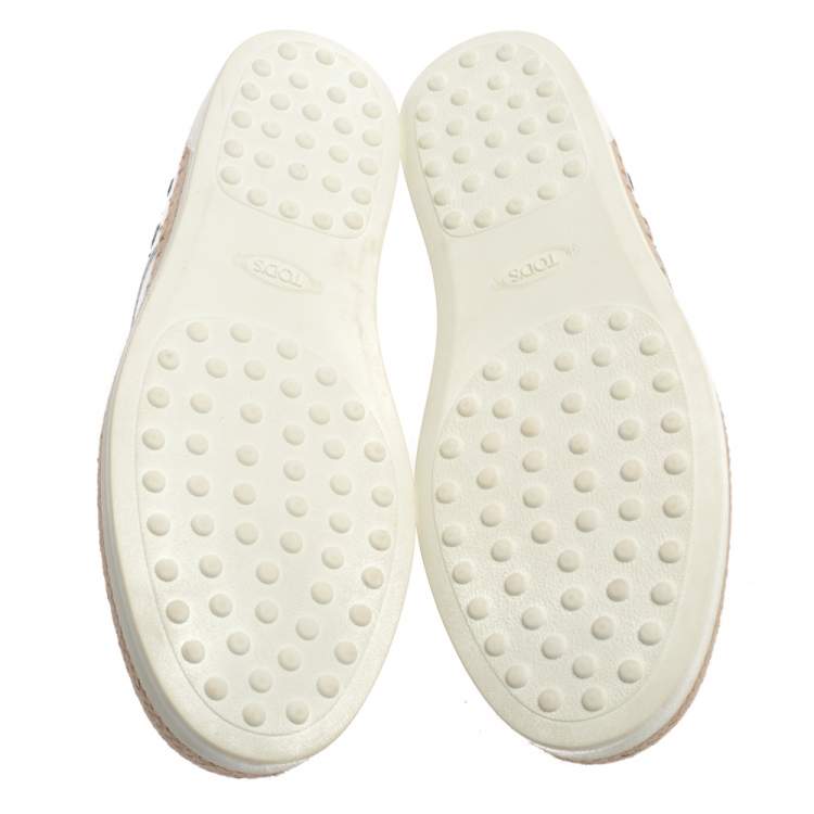 Pre Owned Tod's Metallic Silver Leather Francesina Espadrille Slip On Sneakers Size 39
