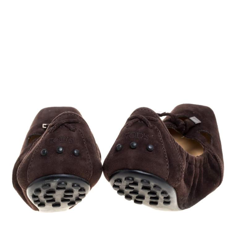 Pre Owned Tod's Brown Suede Scrunch Ballet Flats Size Size 40.5
