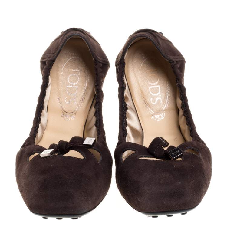 Pre Owned Tod's Brown Suede Scrunch Ballet Flats Size Size 40.5