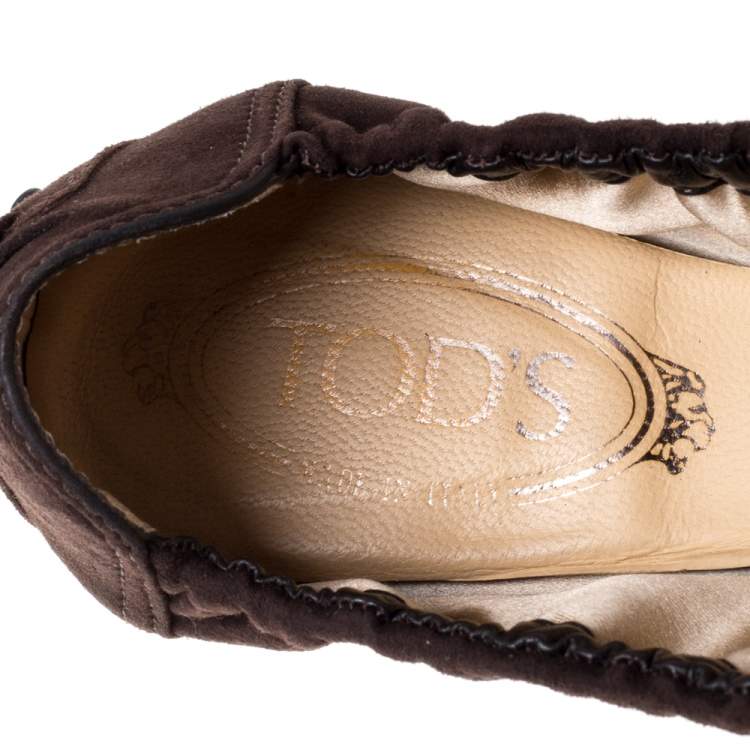 Pre Owned Tod's Brown Suede Scrunch Ballet Flats Size Size 40.5