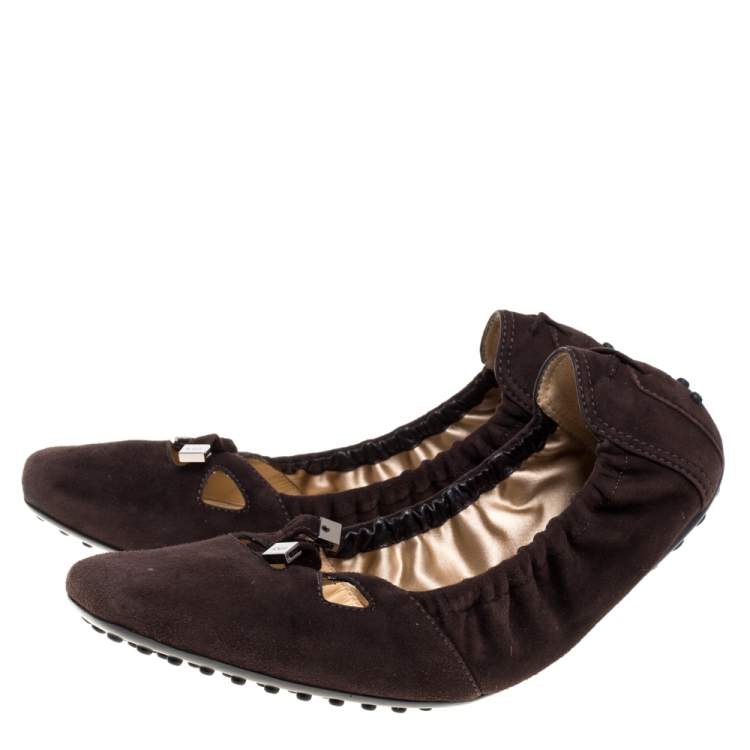 Pre Owned Tod's Brown Suede Scrunch Ballet Flats Size Size 40.5
