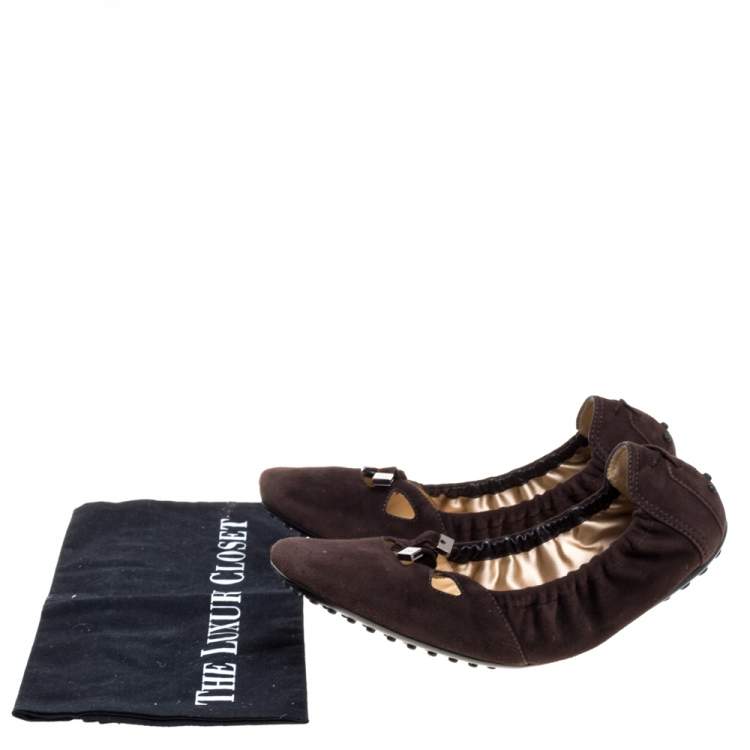 Pre Owned Tod's Brown Suede Scrunch Ballet Flats Size Size 40.5