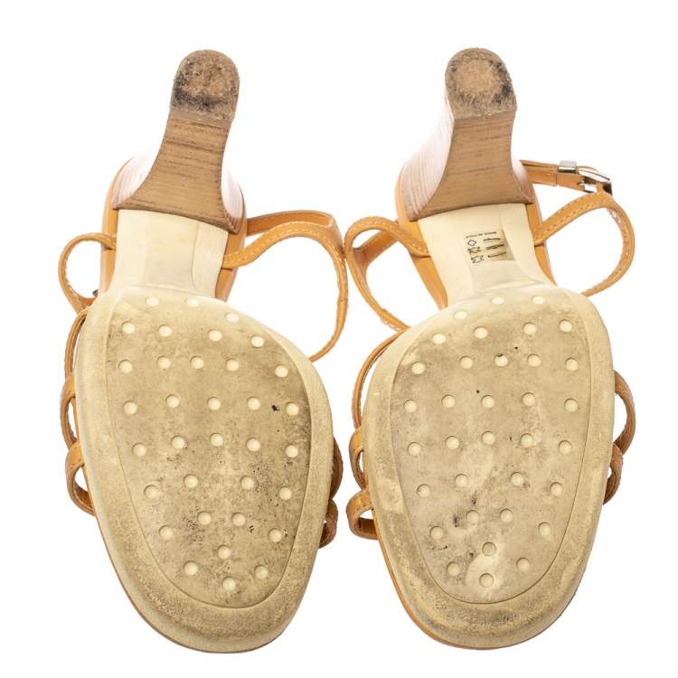Pre Owned Tod's Tan Leather Strappy Platform Sandals Size 40