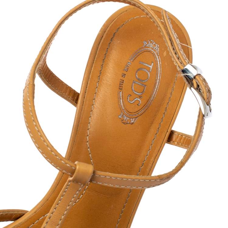 Pre Owned Tod's Tan Leather Strappy Platform Sandals Size 40