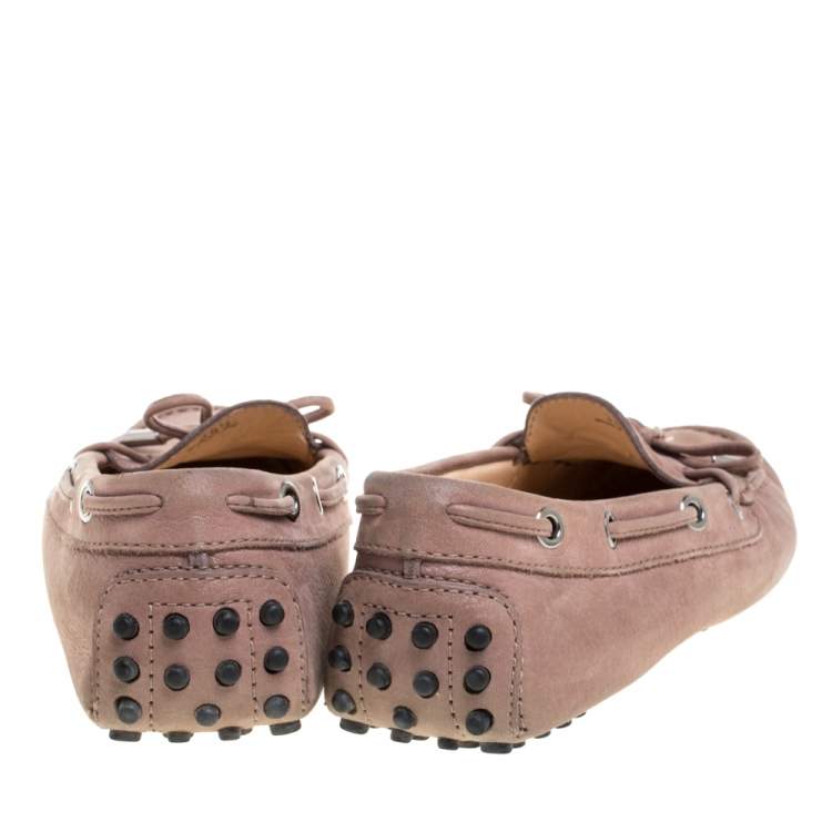 Pre Owned Tod's Beige Suede Leather Bow Slip On Loafers Size 36.5