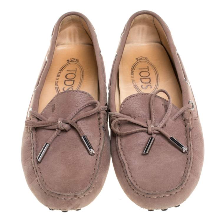 Pre Owned Tod's Beige Suede Leather Bow Slip On Loafers Size 36.5
