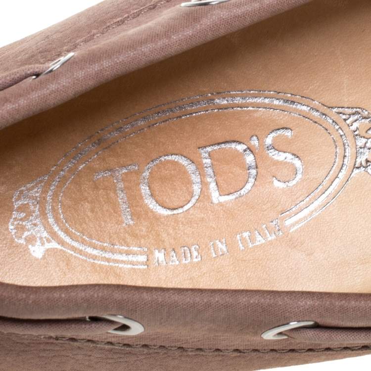 Pre Owned Tod's Beige Suede Leather Bow Slip On Loafers Size 36.5