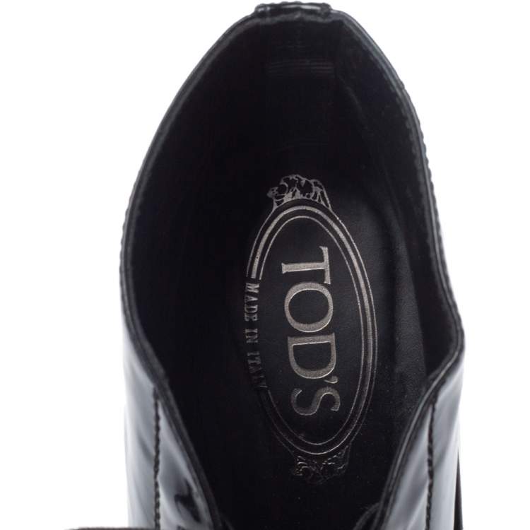 Pre Owned Tod's Black Patent Leather Lace Up Ankle Boots Size 39.5
