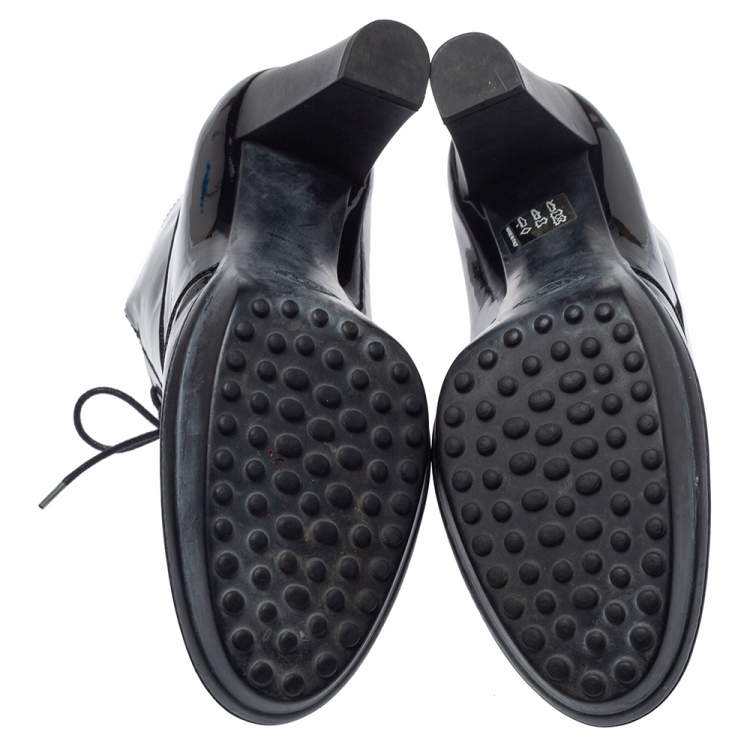 Pre Owned Tod's Black Patent Leather Lace Up Ankle Boots Size 39.5