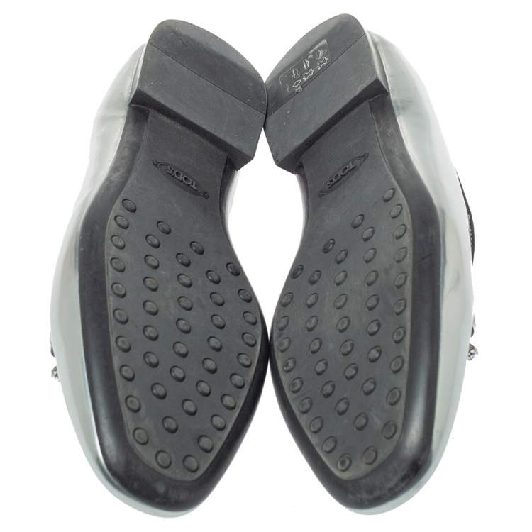 Pre Owned Tod's Metallic Silver Patent Leather  Double T-Smoking Slippers Size 36.5