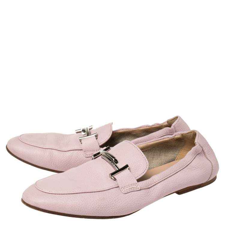 Pre Owned Tod's Pink Leather Double T Loafers Size 40