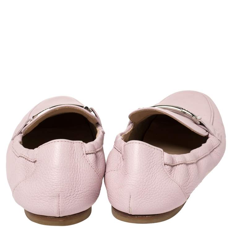 Pre Owned Tod's Pink Leather Double T Loafers Size 40