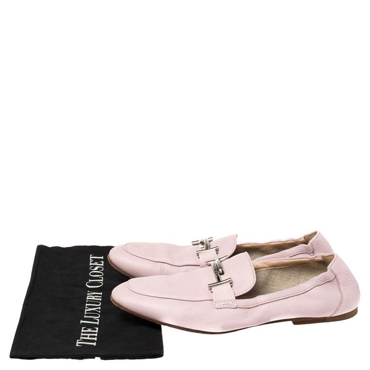 Pre Owned Tod's Pink Leather Double T Loafers Size 40