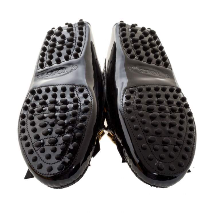 Pre Owned Tod's Black Patent Leather Fringe Detail Loafers Size 37