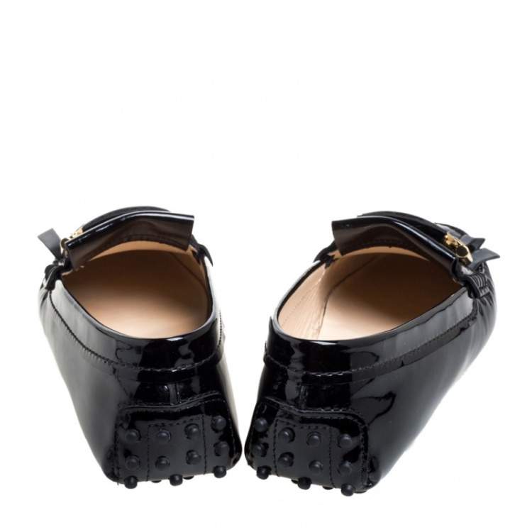 Pre Owned Tod's Black Patent Leather Fringe Detail Loafers Size 37