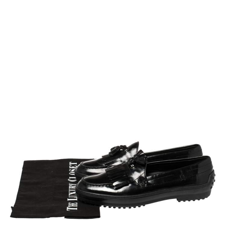 مملوكة مسبقًا Tod's Black Leather Fringe Tassel Loafers Size 39.5