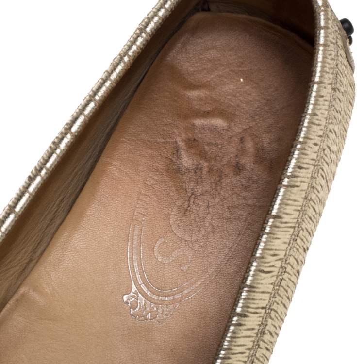 Pre Owned Tod's Metallic Gold Leather Penny Loafers Size 35.5