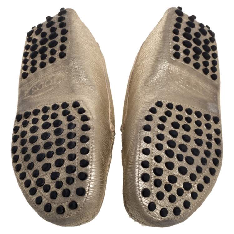Pre Owned Tod's Metallic Gold Leather Penny Loafers Size 35.5