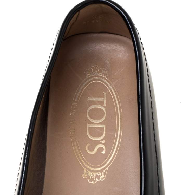 Pre Owned Tod's Black Patent Leather Safety Pin Fringe Loafers Size 38.5